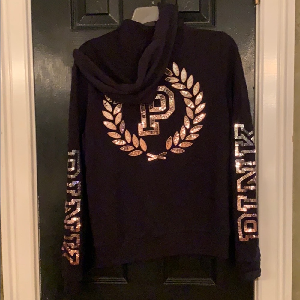 NEW PINK Victoria’s Secret black rosegold hoodie S